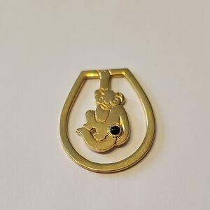 Judith Leiber gold tone monkey book mark w Black cabachon stone